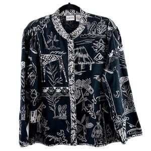 Chico’s Safari Novelty Black White Embroidered Snap-up Blazer Jacket Women’s L